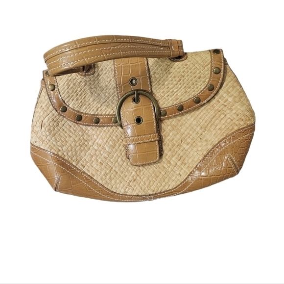 Vintage Handbags - Vintage Straw Wicker style woven buckle purse 👜 handbag